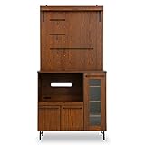 LOWYA （ロウヤ） 食器棚 キッチン収納 木製 天然木 タモ材 スチール レンジ台 ダイニングボード スライド棚スタイル Bタイプ フックタイプセット ブラウン おしゃれ 新生活