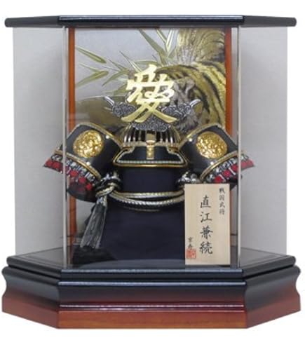 直江兼続上杉謙信五月人形兜飾りガラスケース入