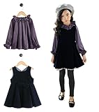 HIMOE ワンピース 子供 女の子 秋冬 フェイクレイヤードワンピース 長袖 襟付き レッグオブマトンスリーブ バルーンスカート 3点セット 韓国 可愛い (130サイズ)