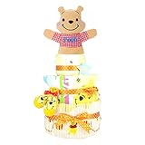 おむつケーキ 3段 プーさん くまのプーさん ディズニー 出産祝い ベビーギフト タオル ソックス パペット ラトル pooh13_14_15