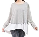 hanano 授乳服 産前 産後 妊婦用 レイヤード 重ね着風 マタニティ トップス 授乳口付 グレー L