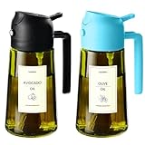 TrendPlain 470ml オイルスプレー 料理用 - 遮光・貼付けシール付き 2イン1 スプレーボトル＆ディスペンサー 油スプレー ブラック＆スカイブルー
