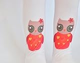 ☆子ども用デザインタイツ☆ホワイト＆フクロウ40デニール