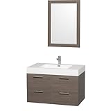 WyndhamコレクションAmare 36 "シングル洗面化粧台でグレーオーク、acrylic-resinカウンタートップ、統合シンク& 24 "ミラー