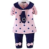 エフティーゾーン(Ftzone)2in1子供服ベビーの女の赤ちゃんの柔らかい綿のティー長袖Tシャツ+ロングパンツセット (12-18ヶ月, 青) (12-18ヶ月, ピンク)