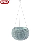 KETER Knit Cozy Pot ハンギングチェーン付き ミスティーブルー Mサイズ　吊り鉢 プラスチック製 樹脂 屋内 屋外 カバー おしゃれ(植木鉢 プランター ポット)