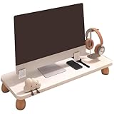 木目調 パソコンラック 卓上パソコン台 卓上デスクシェルフpc台ディスプレイ 人間工学デザイン キーボード収納 台机上台パソコンモニター置き台 (白,55cm)
