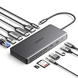 UGREEN Revodok Pro 313 USB Cハブ 13 in 1 type c ドッキングステーション MST機能 hdmi 2つ+DP出力4K@60Hz 3画面 PD 100W 急速充電 2xUSB-A 3.2+USB-C 3.2+2×USB-A 3.0 10Gbpsデータ転送 1Gbps RJ45ポート SD/TFカード 3.5mm Dell/XPS/Thinkpad/Mac対応