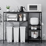 LunarLight ゴミ箱上ラック 幅120奥行き40高さ97㎝ 可動式棚 5段階高さ調節 左右差し替え コンセント付き フック6個付き ゴミ箱収納 レンジラック レンジ台 食器棚 キッチン収納 キッチン棚 カウンタータイプ 料理台 組立簡単(ブラック)