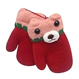 Tonsee キッズ 手袋 子供用 可愛い ニットグローブ 保温 防寒 女の子 男の子 赤ちゃん ミトン 冬用 通学 お出かけ用 (レッド)
