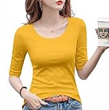 5分袖Tシャツ Tシャツ カットソー Uネック 春秋 夏 ストレッチ レディース トップス 綿 コットン 5分袖 タイト tシャツ 無地 スリム インナー シンプル カジュアル