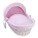Clair de Lune Dimple White Wicker Moses Basket (Pink) by Clair de Lune