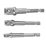 SODIAL 3本 / セット 1/4インチ3/8インチ1/2インチHexパワードリルドライバソケットレンチアダプタ延長バービット65-72mm