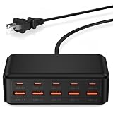 【2025年 70W出力・10ポート】 USB充電器 5USB-C+5USB-A 急速充電 ACアダプター スマホ タブレット ノートPC対応 PD/QC対応 PSE認証付き デスク充電ステーション コンパクト 旅行/家庭/オフィス用 ブラック