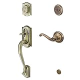 Schlage F93 CAM 609 FLA RH Camelot Right-Hand Dummy Handle Set with Flair Interior Lever, Antique Br