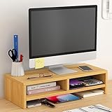 モニター台 卓上 机上台 パソコン台 二段式 pcラック 人間工学デザイン 50cm横幅 パソコンスタンド 木製パソコン台 デスクトップ用 モニタースタンド pc台 パソコンラック 収納 整理整頓 モニター/ノートパソコン/iMacに適用