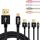 【1m×3本セット】A-Power micro USB ケーブル マイクロ USB3.0 スマホ 急速 充電 2.4A 最大2.7A 高速 データ転送 5Gbps 高耐久 編組ナイロンケーブル ZP-322AS (ピンク)