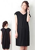 Angeliebe エンジェリーベ マタニティ ワンピース 授乳口付き 麻調 合繊 コクーン タック ワンピ 妊婦服 産前 産後 L ブラック 21944 21944170