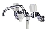 ミズタニバルブ 【浴室用シャワー混合栓】 壁付2ハンドルシャワー水栓 パイプ上取付 MW-77