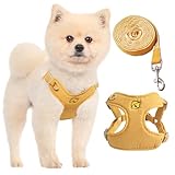 KUVEELA PET ペット用ハーネス＆リードセット 犬 ハーネス 犬のリード ドッグウエア 胴輪 調節可能 お散歩 お外出 着脱簡単 小型犬 中型犬 大型犬（イエロー XS）