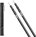 FIELDOOR 伸縮式 アルミテントポール 直径28mm (高さ89～230cm) 3継無段階調節 2本セット 【マットブラック】 収納袋付き 無段階調節 振り出しタイプ 簡単 高さ調節 回すだけ ロック スライド
