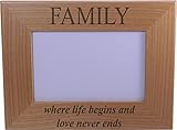 Family Where Life Begins And Love Never Ends – 木製写真フレームHolds 4 x 6インチ写真 – Great Gift for母の日、父の日、誕生日、