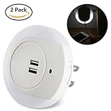 ledgle LEDナイトライトセンサーナイトライトインテリジェントセンサー夜ランプwith USBクイック充電器ステーション、2個