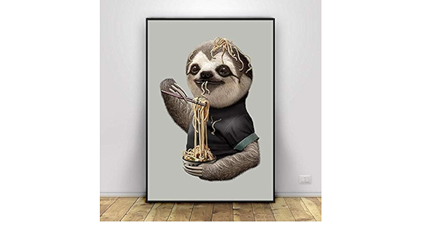 Amazon Co Jp ポスターキャンバス絵画アート壁ナマケモノ食べるヌードル動物壁紙アートワークプリント北欧モジュラー写真50x70cm 19 7x27 6インチ 非フレーム ホーム キッチン