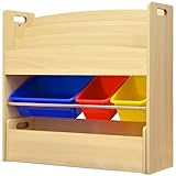 ottostyle.jp 絵本棚付おかたづけ収納ラック 【ナチュラル×カラフルボックス】ノーマルタイプ (約）幅86.5cm×奥行26.5cm×高さ80cm おもちゃ箱/おもちゃ収納ボックス