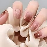 COLORBIRD ネイルチップ ショート 24枚 ピンク 茶 ネイル 付け爪 チップ 短め 可愛い スクエアオフ (R578)