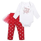(フィーショー)FEESHOW クリスマス コスチューム キッズ 子供 セットアップ ベビーロンパース ロングパンツ チュチュスカート 綿生地 2点セット ホワイト＆レッド 12