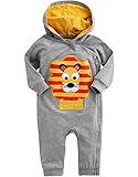 [Vaenait Baby] 6-24ヶ月ベビー服長袖ロンパース カバーオール 男の子フード付き Gray Leo 12-18M
