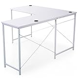 L字型パソコンデスク オフィスデスク 省スペース リアル木目 左右組替え可能 コード穴3ヶ所 幅140cm ホワイト/ホワイト