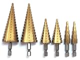 【ぴぴっと】 ステップドリル 6本セット チタンコーティング (4-12mm / 4-20mm / 4-32mm) HSS鋼 六角軸 収納ポーチ付き