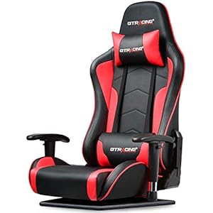 GTRacing ゲーミング座椅子 ゲーミングチェア 180度リクライニング ハイバック 可動肘 ヘッドレスト 肘掛け付き (RED)