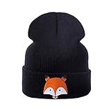 子供の帽子 秋冬　おしゃれ　キツネ　ニット　女の子　男の子　編み物　赤ちゃん 可愛い　ぼうし 綿　周り51－60cm　無地 (ブラック)