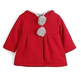 ブルーリフレイン (Bluerefrain) 子供服 ベビー キッズ コート うさぎ耳 フード付き 厚手 防寒 ジャケット ガール 女の子 秋冬 (90, レッド)