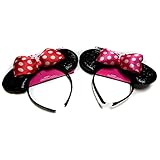 MinnieマウスSparkled耳2個セット(レッドBow andピンクBow )