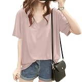 [SLEEPSINERO] tシャツ ティーシャツ レディース 半袖 【上半身の厚みを隠す！Vネックで痩せ見え】 レディーストップス オーバーサイズ ゆったり 透けない 吸汗速乾 通気 夏服レディース カットソー 長め おしゃれ (2XL,ピンク)