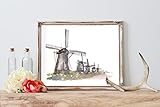 Watercolor Dutch Windmill Home Print | 8 x 10 | Wall Decor [並行輸入品]