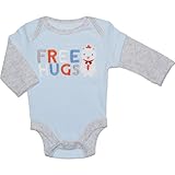オールドネイビー(OLD NAVY)水色FREE HUGS 男の子ライトブルー重ね着風長袖ボディースーツ 0-3months 0-3ヶ月用 50cm-60cm 出産祝いギフトプレゼント,肌着・下着ロン