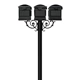 The Hanford Mailbox Post System Triple Post with 3 Lewiston Mailboxes, Mounting Brackets and Scroll 