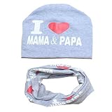 Supplylink 赤ちゃん 帽子 ベビー 春 夏 ギッズ キャップ 子供 英語 ロゴ I Love PAPA MAMA パパ ママ プリント スカーフフラット　2点セット（グレー）