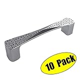 KES Cabinet Pull Handle Solid Metal 96mm or 3.8" Hole Center Crystal Glass, Polished Chrome, 10 Pack