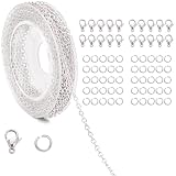 アクセサリー用 チェーン 長さ5メートル 幅1.5mm DIY アクセサリーチェーン ロブスタークラスプ ジャンプリング付き アクセサリーパーツ 指輪 リングチェーン メガネチェーン ブレスレット ネックレス ジュエリーパーツ ハンドメイド 手作り 雑貨 (シルバー)