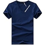 [クロム クレイン] メンズ 半袖 シンプル 英字 Vネック Tシャツ カジュアル ロゴ カットソー TSP030 (03.ネイビー,XL)