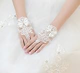 アイボリーウェディンググローブ ブライダルフィンガーレスビーズサテンレースの花嫁の手袋結婚式の花嫁衣装のアクセサリー