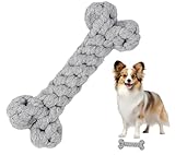 CHIPP'S 犬の噛むおもちゃ コットンガブボーン, 犬用おもちゃ, ロープ, 歯磨き, ストレス解消, イタズラ防止,中型犬 (グレー)