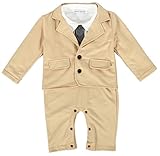 (コ-ランド) Co-land ベビー服 スーツ風 2点セット ロンパース ジャケット 赤ちゃん カバーオール 新生児 長袖 子供服 ネクタイ キッズ フォーマル 男の子 出産祝い カーキ 90