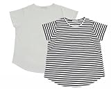 半袖裾ラウンド　授乳Tシャツ　2枚組（ホワイト×ボーダー）